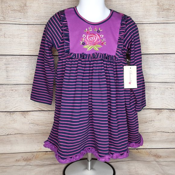 'SWEETDIL' RUFFLE TRIM EMBROIDERED STITCHING LONG SLEEVE COZY TODDLER DRESS/TOP - Picture 2 of 15